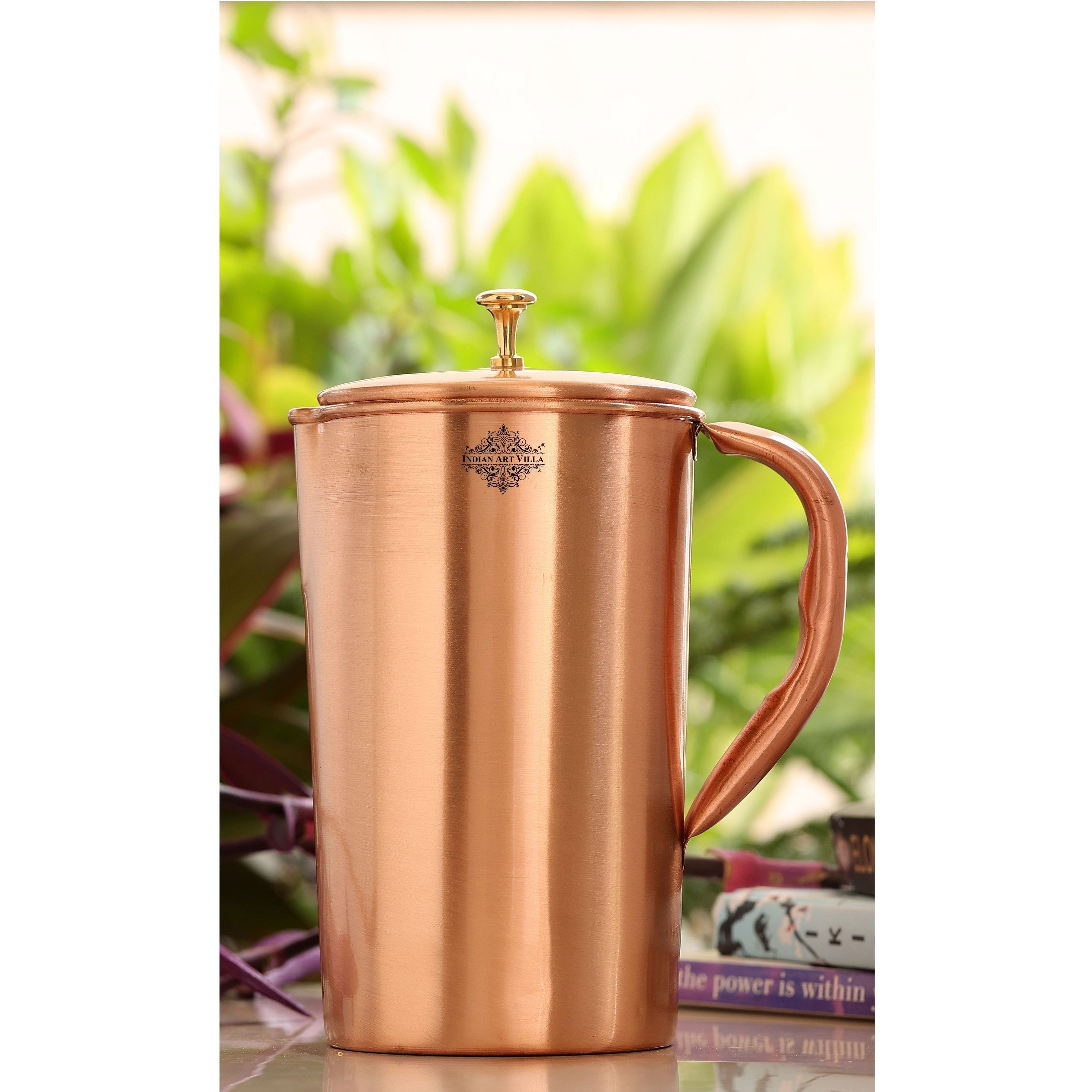 Pure copper plain jug with brass knob on lid, 1000 ML